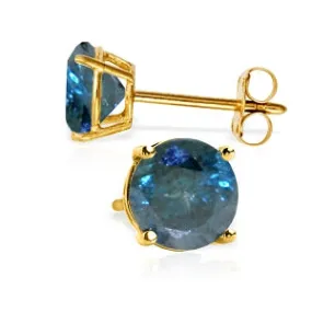 1 Carat 14K Solid Yellow Gold Stud Earrings 1.0 Carat Natural Blue Diamond