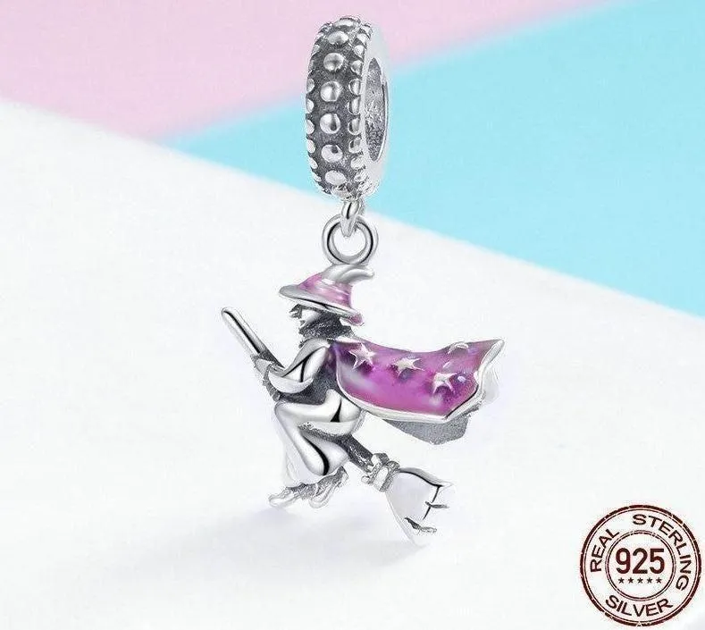 100% 925 Sterling Silver Magic Witch Pendant Charm Jewelry Without Chain