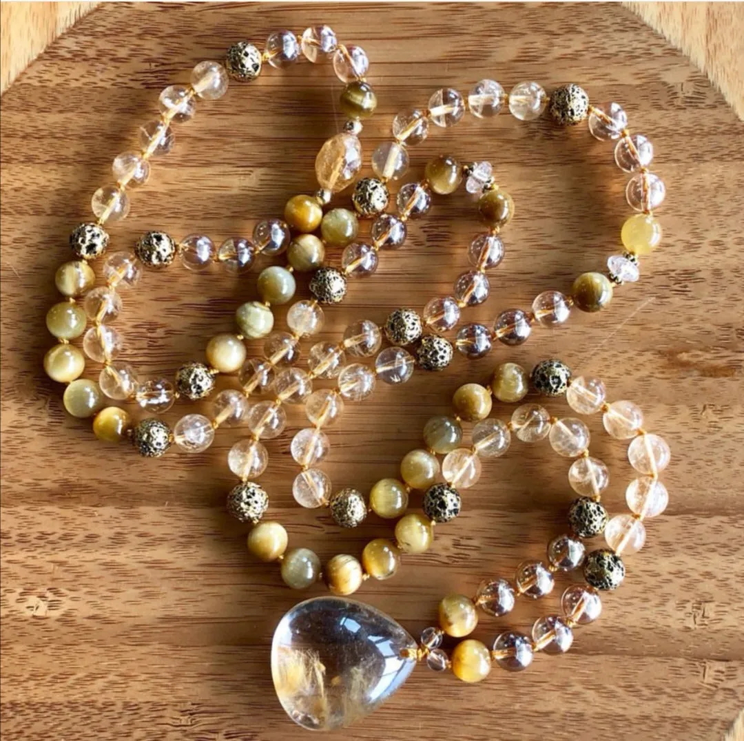 108 Bead Glowing Golden Mala Beaded Necklace