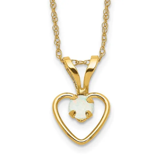 10k or 14k Gold Children's Natural Birthstone Petite Heart 15" Necklace