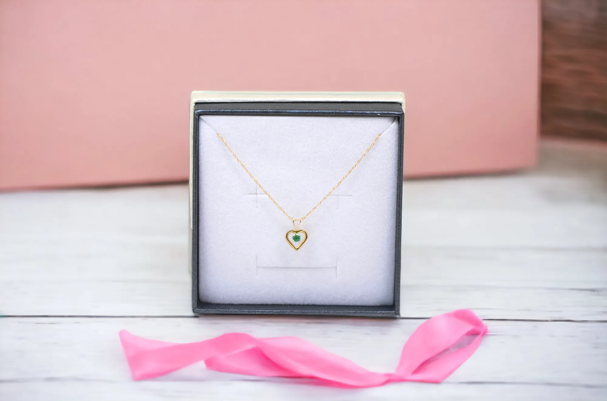 10k or 14k Gold Children's Natural Birthstone Petite Heart 15" Necklace