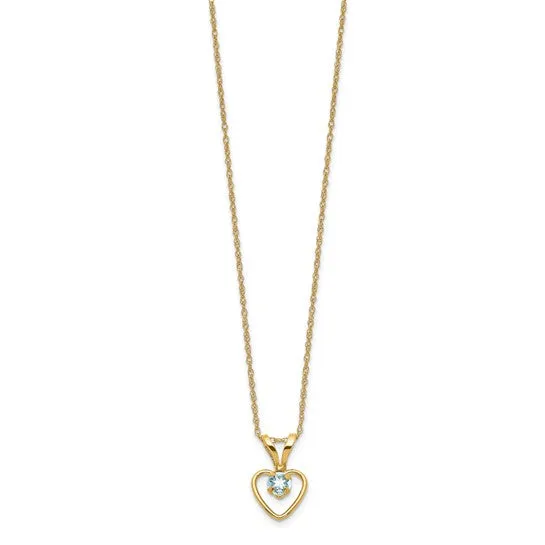 10k or 14k Gold Children's Natural Birthstone Petite Heart 15" Necklace