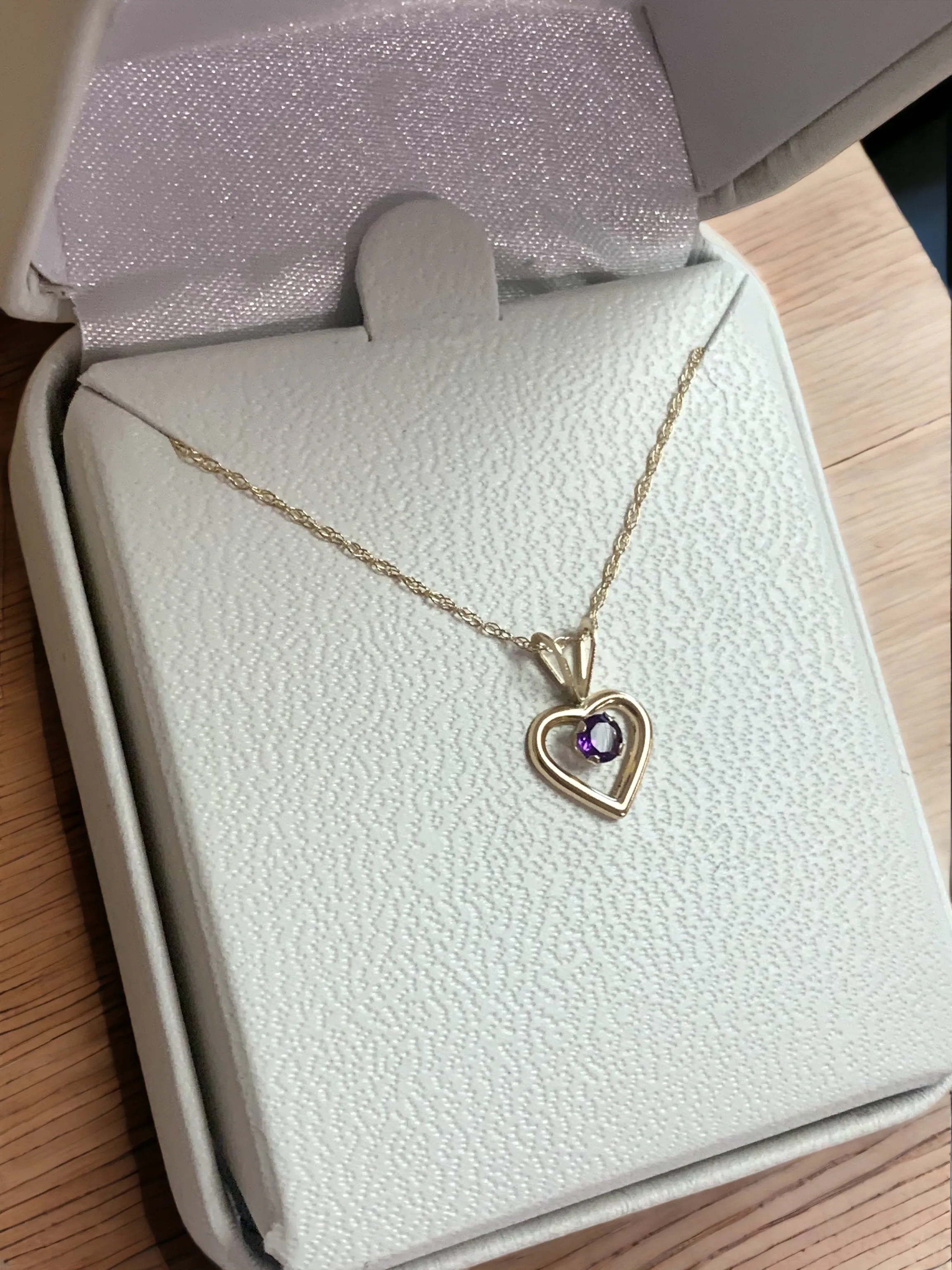 10k or 14k Gold Children's Natural Birthstone Petite Heart 15" Necklace