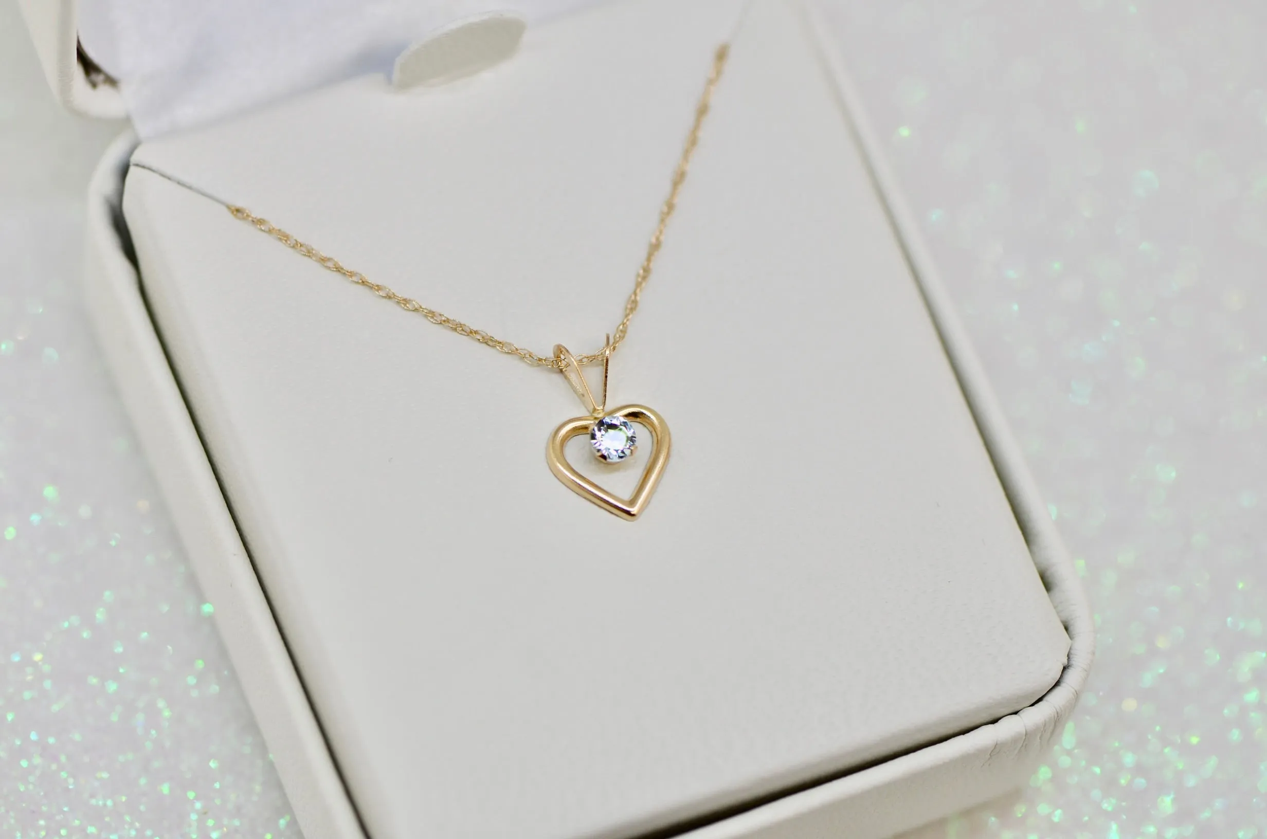 10k or 14k Gold Children's Natural Birthstone Petite Heart 15" Necklace