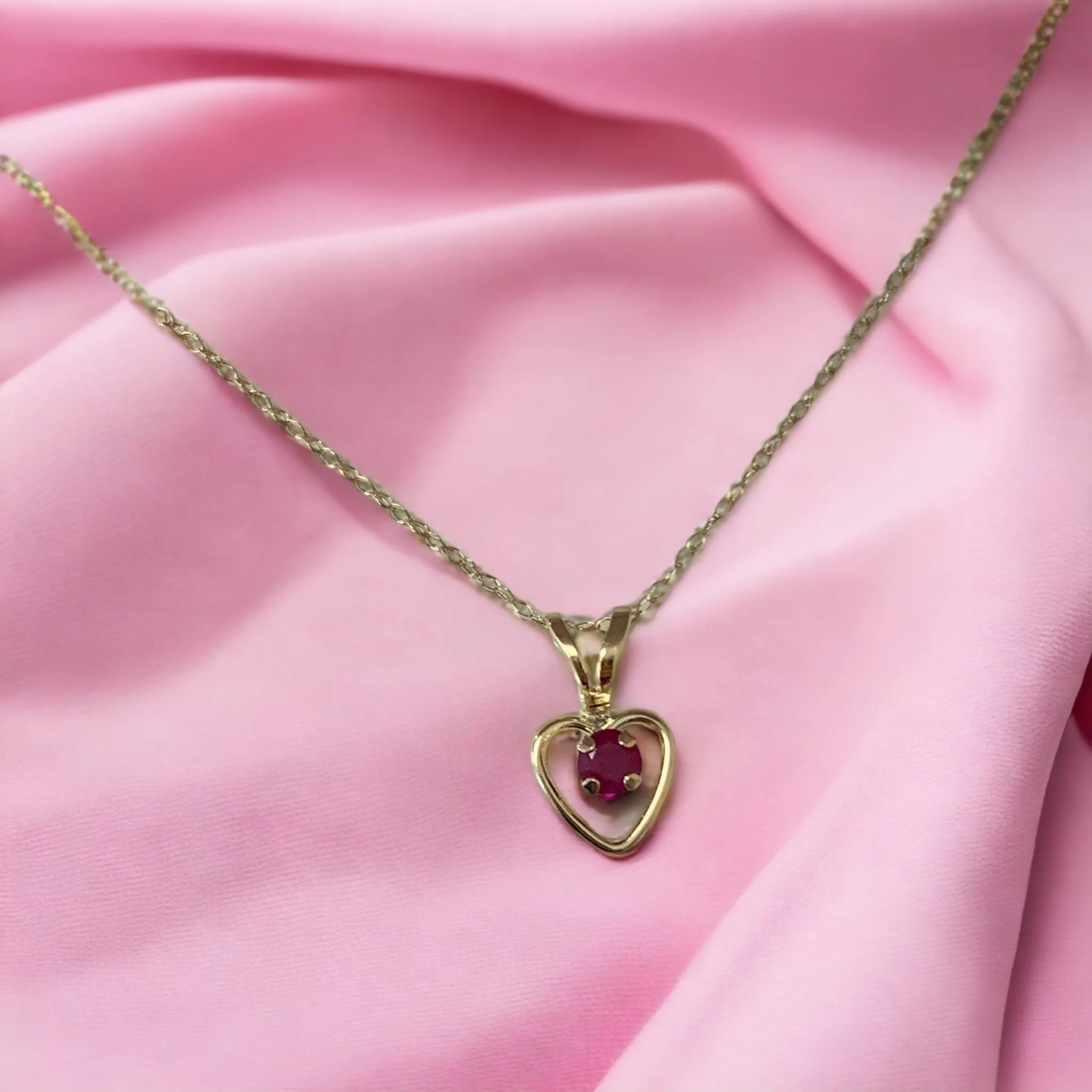 10k or 14k Gold Children's Natural Birthstone Petite Heart 15" Necklace