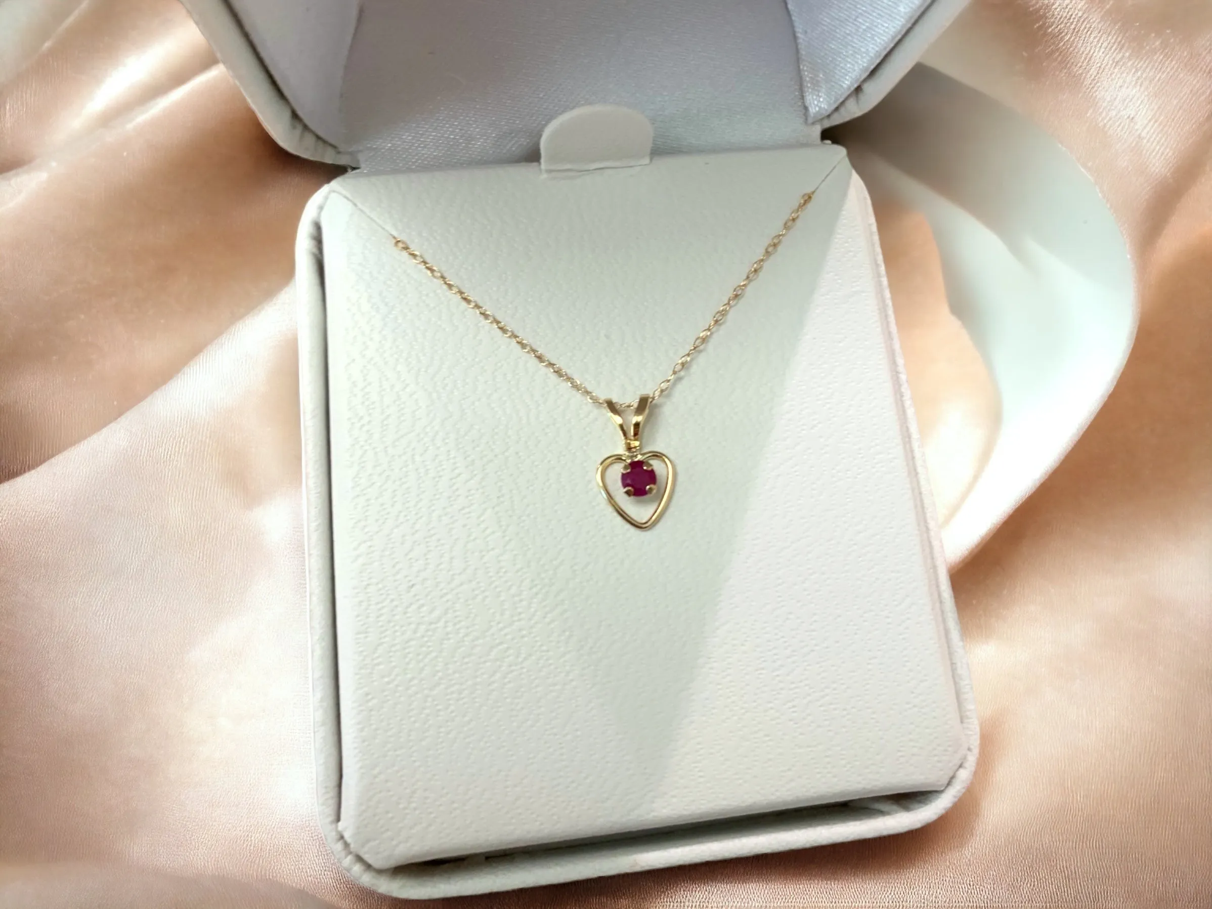 10k or 14k Gold Children's Natural Birthstone Petite Heart 15" Necklace