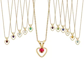 10k or 14k Gold Children's Natural Birthstone Petite Heart 15" Necklace