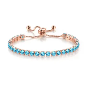 10k Rose Gold 6 Cttw Created Blue Topaz Round Adjustable Tennis Plated Bracelet