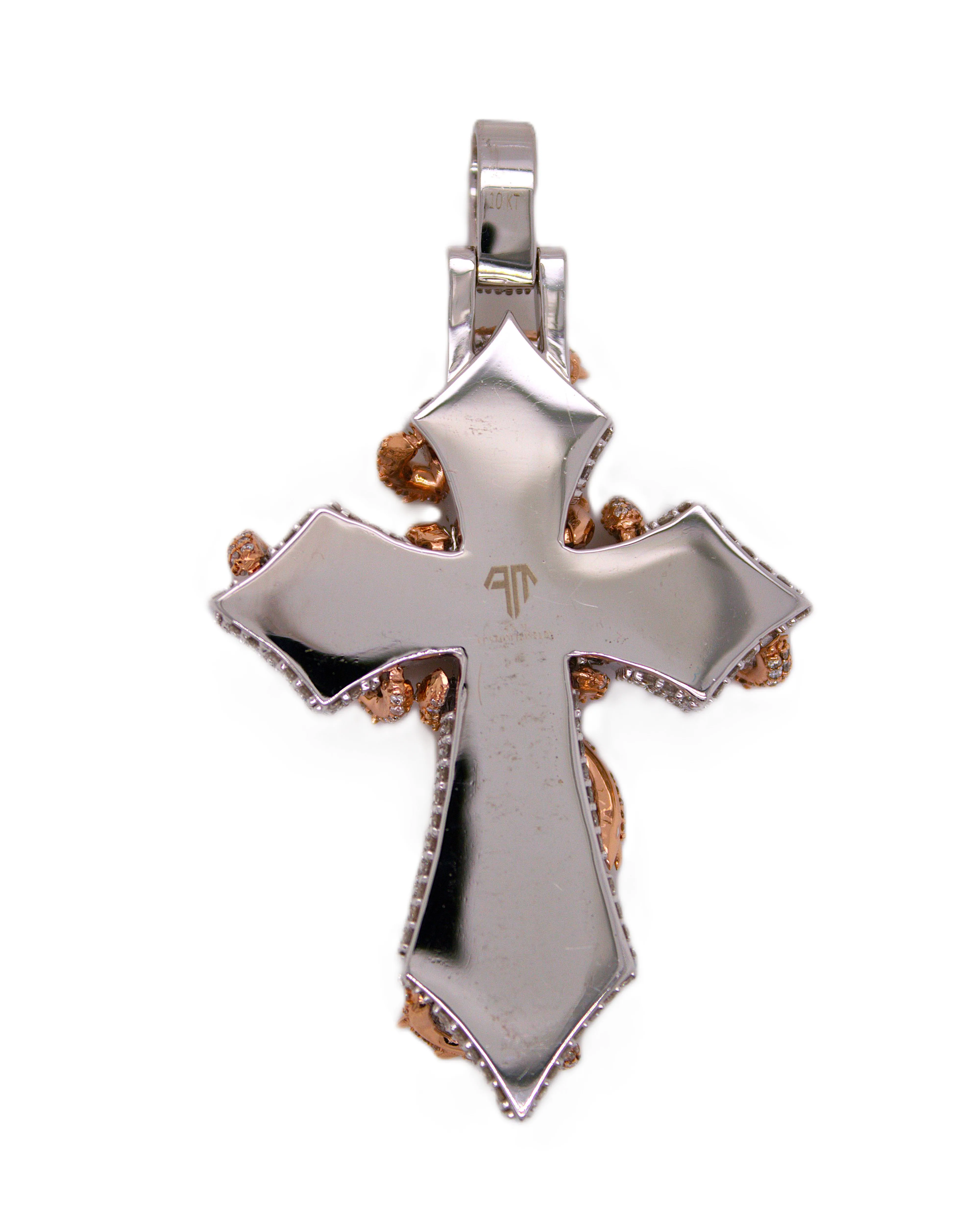 10K White & Rose Gold Gothic Diamond Cross Pendant 6.00CT 2.49"