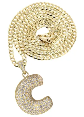 10K Yellow Gold Bubble Letter "C" CZ Necklace | Appx. 13.1 Grams