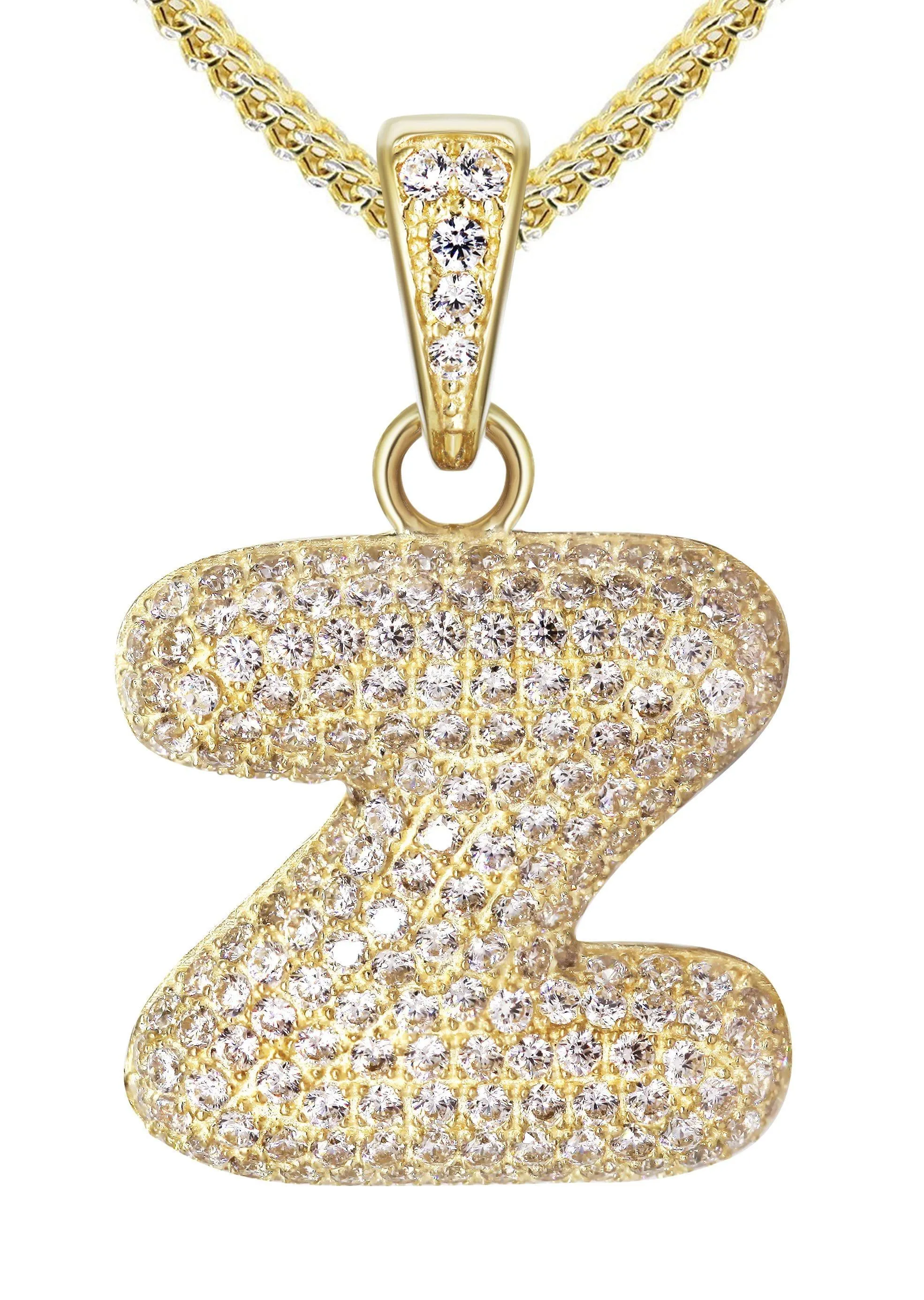 10K Yellow Gold Bubble Letter "Z" CZ Necklace | Appx. 15 Grams