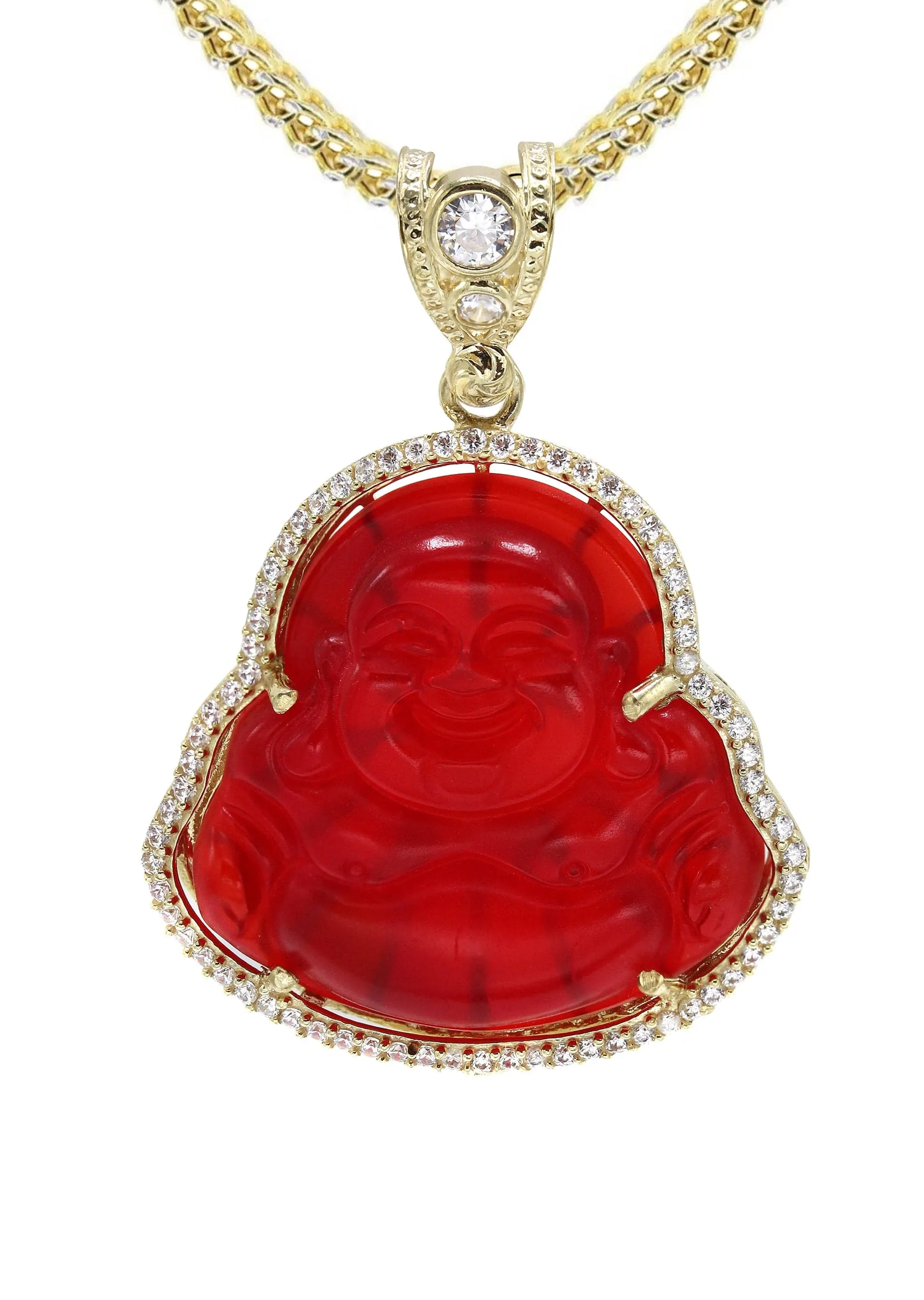 10K Yellow Gold Red Buddha Necklace | Appx. 22.5 Grams