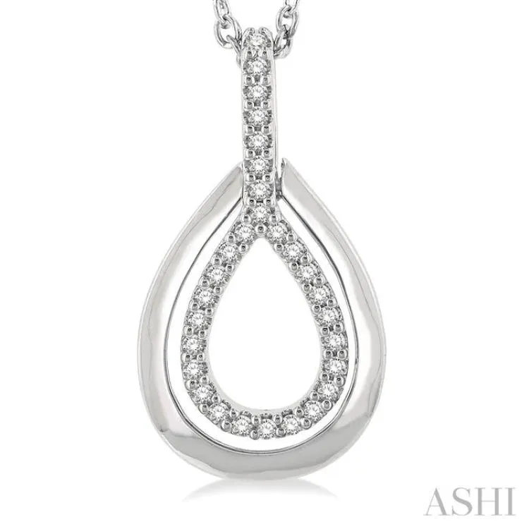 1/10 ctw Petite Pear Shape Round Cut Diamond Fashion Pendant With Chain in 10K White Gold