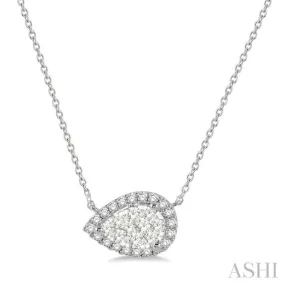 1/3 ctw Pear Shape Round Cut Diamond Lovebright Necklace in 14K White Gold