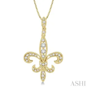 1/3 Ctw Round Cut Diamond Fleur De Lis Pendant in 14K Yellow Gold with Chain