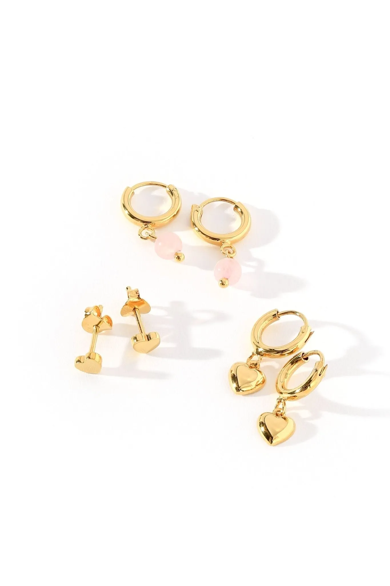 14ct Gold Plated Sterling Silver Rose Quartz Earring Set