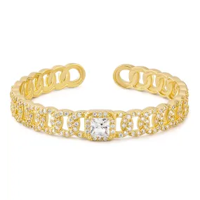 14K Gold Cuff Bangle Bracelets for Women- Zircon