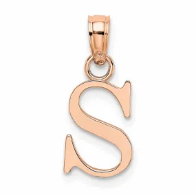 14K Rose Gold Block Design Small Letter S Initial Charm Pendant