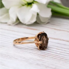 14K Rose Gold Oval Brown Smoky Quartz 8X10mm Ring