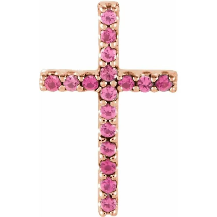 14K Rose Natural Pink Tourmaline Petite Cross Pendant