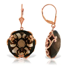 14K Solid Rose Gold Leverback Earrings Round Smoky Quartz Gemstone