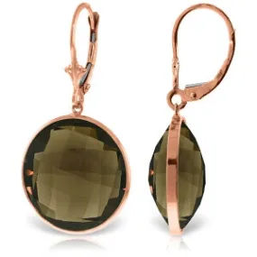 14K Solid Rose Gold Leverback Earrings Round Smoky Quartz