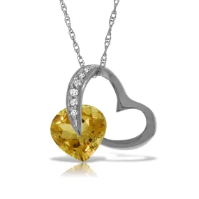 14K Solid White Gold Heart Necklace Natural Diamond & Citrine Jewelry