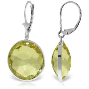 14K Solid White Gold Leverback Earrings Round Lemon Quartz Certified