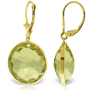 14K Solid Yellow Gold Leverback Checkerboard Cut Round Quartz Lemon Earrings