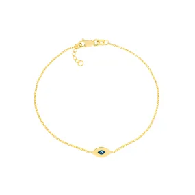 14K Solid Yellow Gold Mini Evil Eye Bracelet