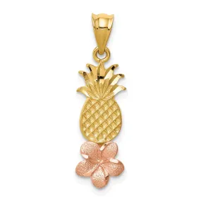 14k Two Tone Gold Pineapple Plumeria Pendant