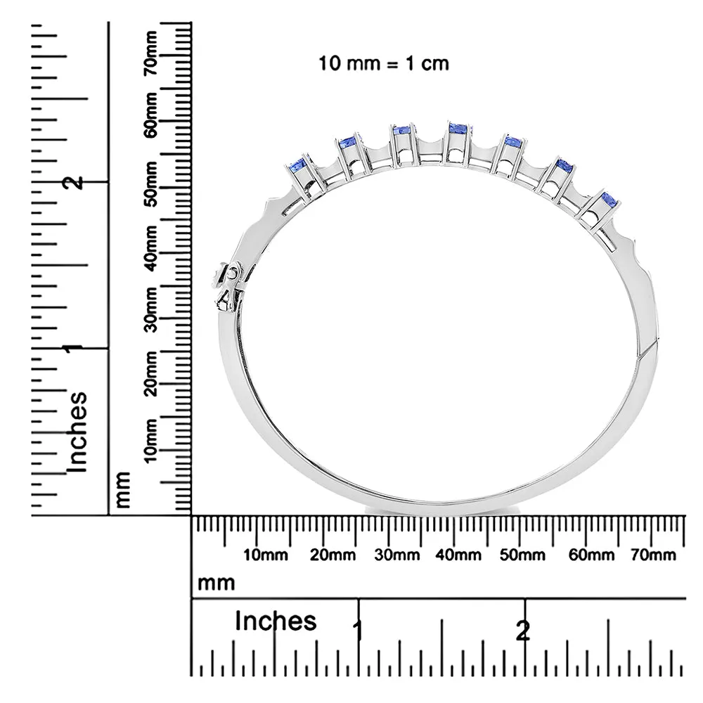 14K White Gold 5 MM Oval Blue Tanzanite and 1/4 Cttw Diamond Bangle