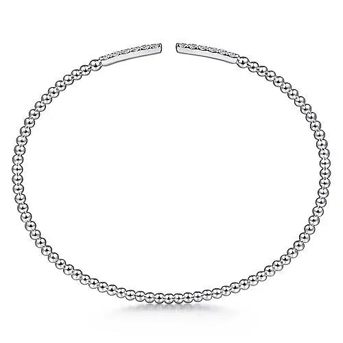 14K White Gold Bujukan Bead Cuff Bracelet with Diamond Pavé Bars