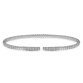 14K White Gold Bujukan Bead Cuff Bracelet with Diamond Pavé Bars