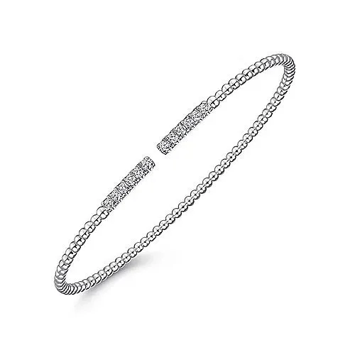 14K White Gold Bujukan Bead Cuff Bracelet with Diamond Pavé Bars