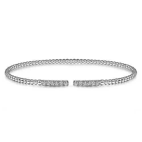 14K White Gold Bujukan Bead Cuff Bracelet with Diamond Pavé Bars