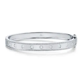 14K White Gold Diamond Border Hinged Bangle (Medium)