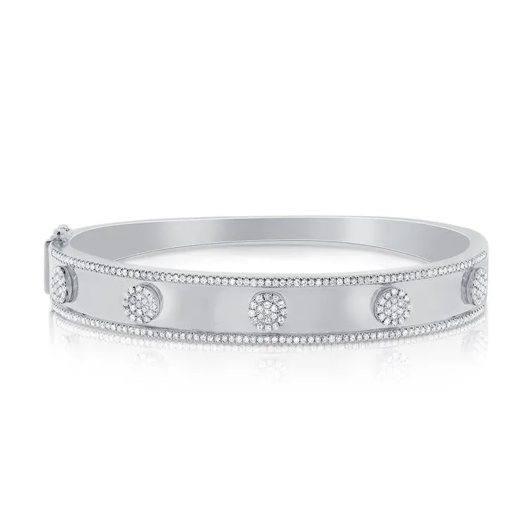 14K White Gold Pave Diamond 5 Station Disc Thick Bangle