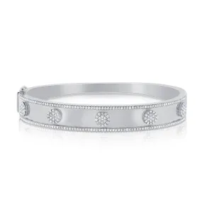 14K White Gold Pave Diamond 5 Station Disc Thick Bangle