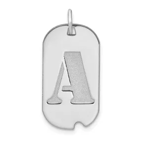 14k White Gold Rhodium Polished Finish Block Letter A Initial Design Dog Tag Charm Pendant