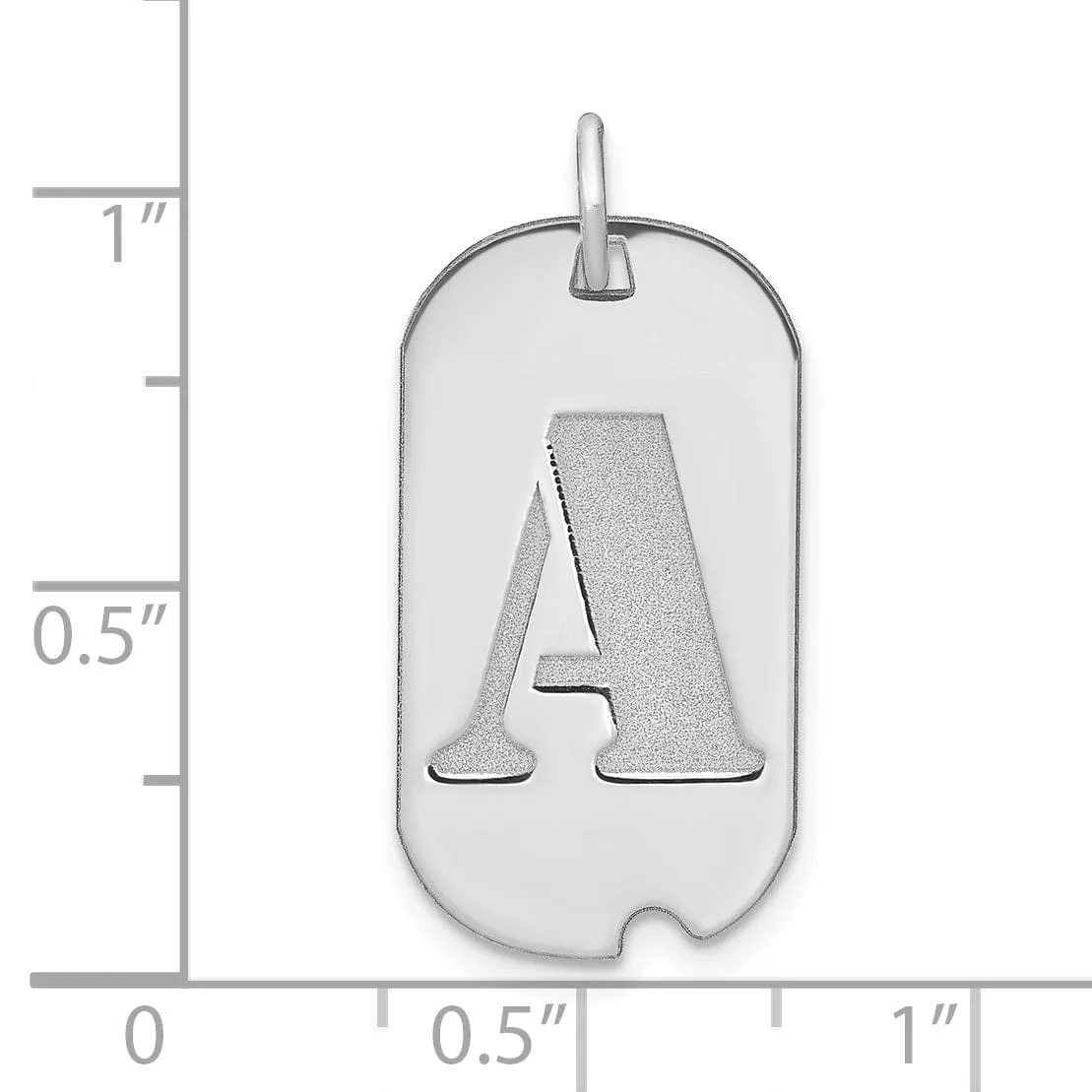 14k White Gold Rhodium Polished Finish Block Letter A Initial Design Dog Tag Charm Pendant