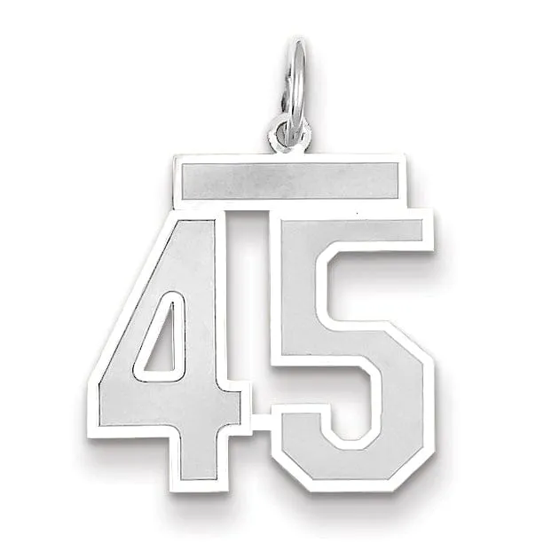 14k White Gold Satin Brush Finish Medium Size Number 45 Charm Pendant