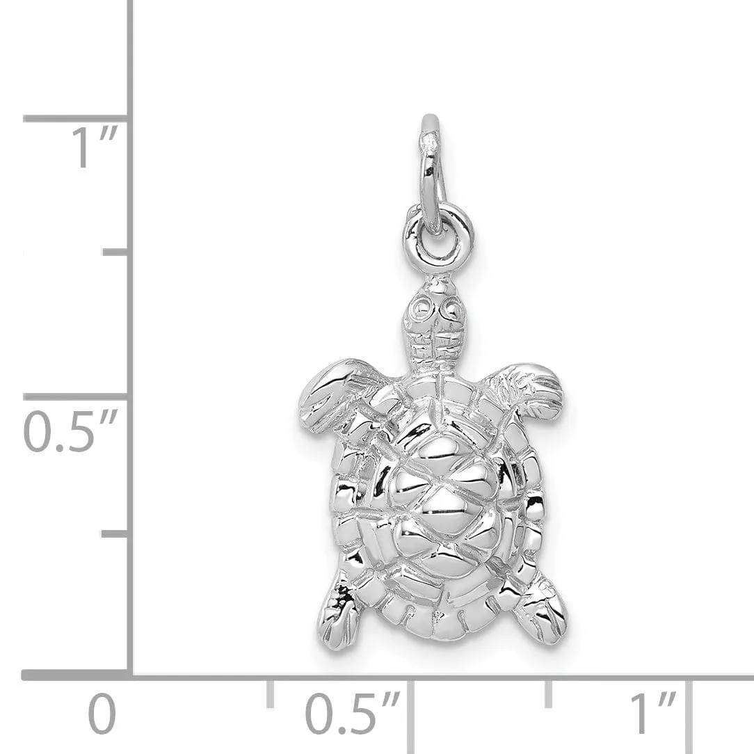 14k White Gold Textured Solid Polished Finish Open-Backed Turtle Men's Charm Pendant