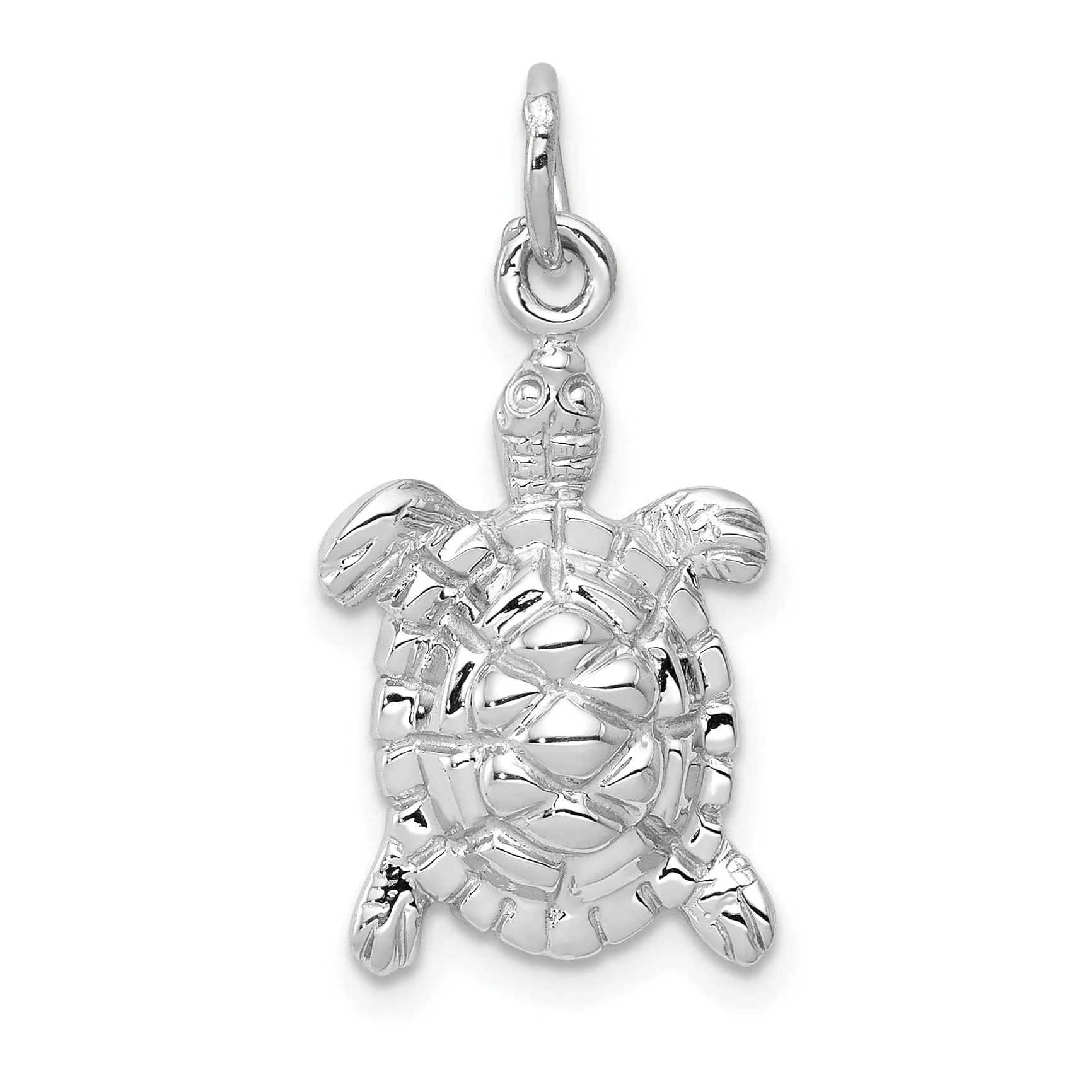 14k White Gold Textured Solid Polished Finish Open-Backed Turtle Men's Charm Pendant