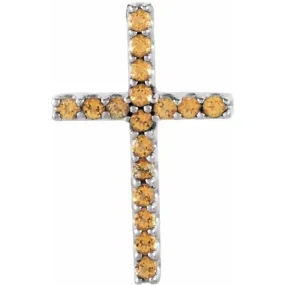 14K White Natural Yellow Sapphire Petite Cross Pendant