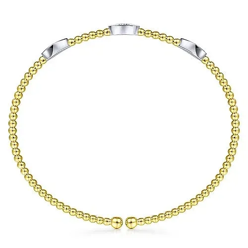 14K White-Yellow Gold Bujukan Diamond Marquise Stations Bangle