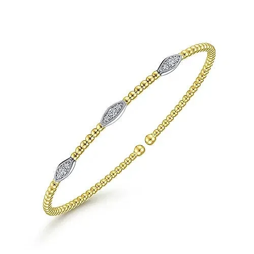 14K White-Yellow Gold Bujukan Diamond Marquise Stations Bangle