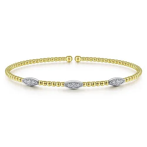 14K White-Yellow Gold Bujukan Diamond Marquise Stations Bangle