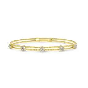 14K Yellow Gold 0.72cttw. Diamond Cluster Flexible Double Bangle Bracelet