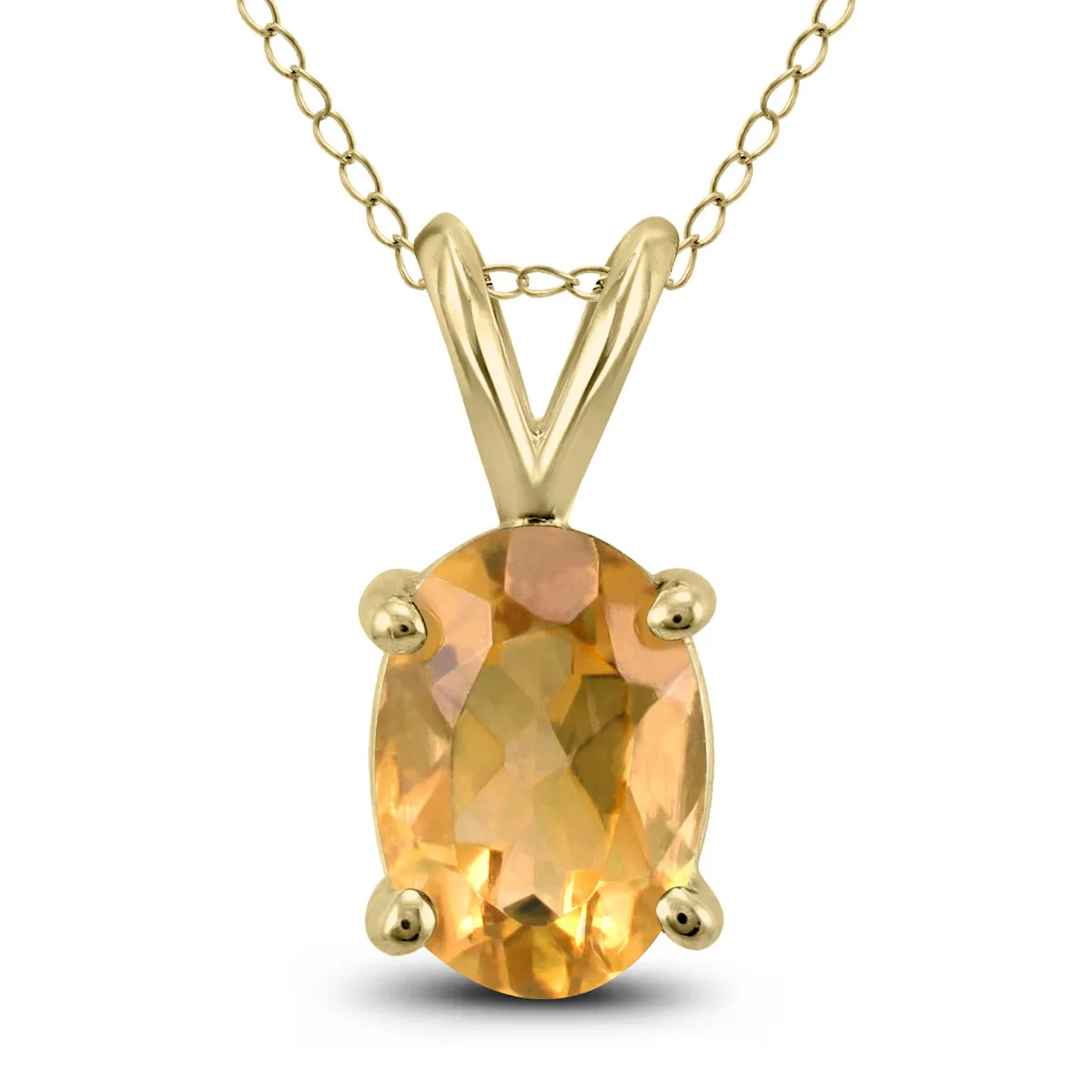 14K Yellow Gold 8X6Mm Oval Citrine Pendant